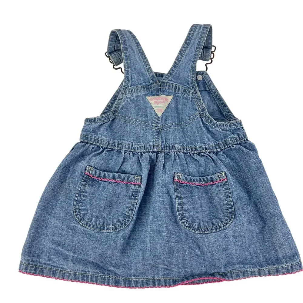 Vintage Oshkosh B'gosh Girls 12 Months Overall Embroidered Floral Denim Dress
